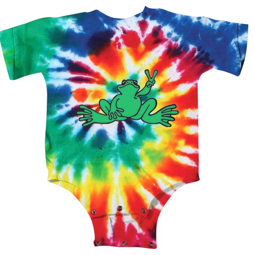 PEACE FROGS INFANT GREEN FROG TIE DYE ONESIE