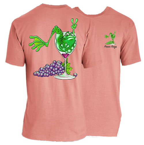 PEACE FROGS WINE GLASS FROG GARMENT DYE SHORT SLEEVE T-SHIRT