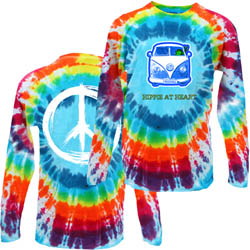 PEACE FROGS HIPPIE AT HEART TIE DYE LONG SLEEVE T-SHIRT