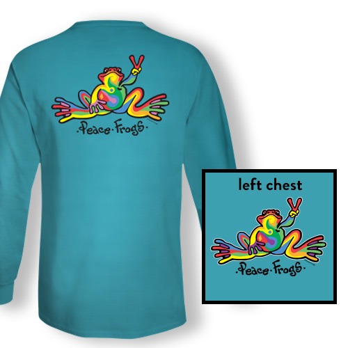 PEACE FROGS RETRO LAGOON BLUE GARMENT DYE LONG SLEEVE T SHIRT