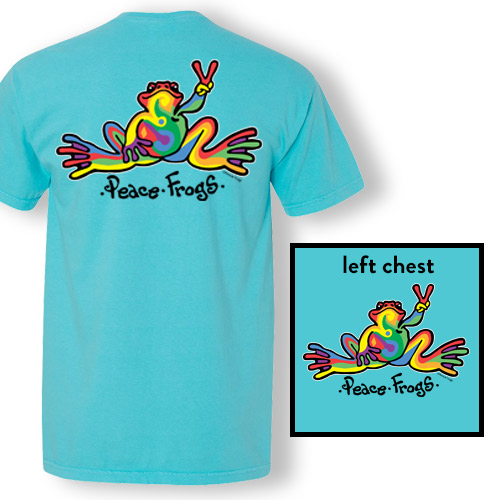 PEACE FROGS RETRO LAGOON BLUE GARMENT DYE SHORT SLEEVE