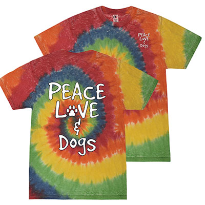 PEACE DOGS PEACE LOVE & DOGS TIE DYE SHORT SLEEVE T-SHIRT