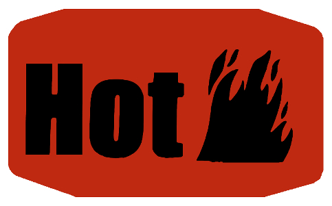 1.5'' Fl. RED Label with HOT and Flames