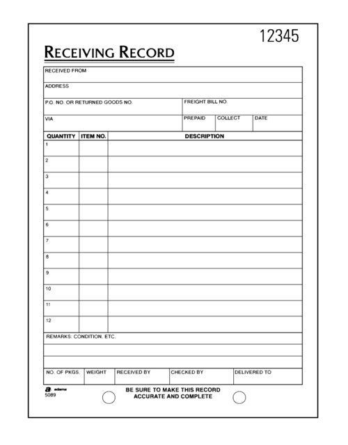 2-Part Carbonless Receiving Record BOOKs