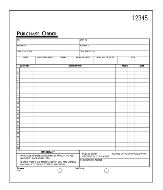 3-Part Carbonless Purchase Order BOOK