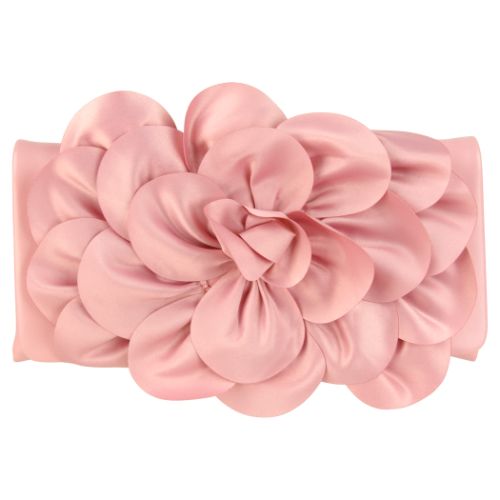 Soft Nappa Flap Clutch With Satin Rose Detail.