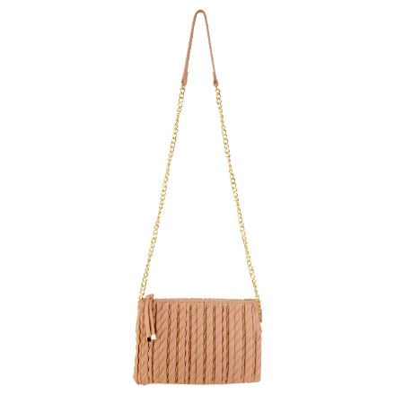 Pleated Faux Leather Crossbody With Chain Detail