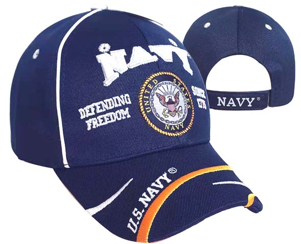 CAP596F NAVY & Navy Emblem Defend Freedom Cap