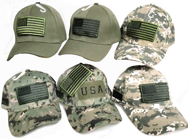 CAP785C Tactical USA Patch Cap OD/CAMO Set