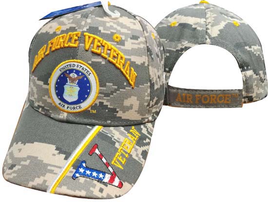 CAP593BC AF Vet & Emblem V on Bill Cap Camo