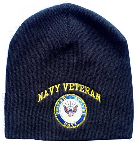 WIN582A Navy Vet & Emblem BEANIE