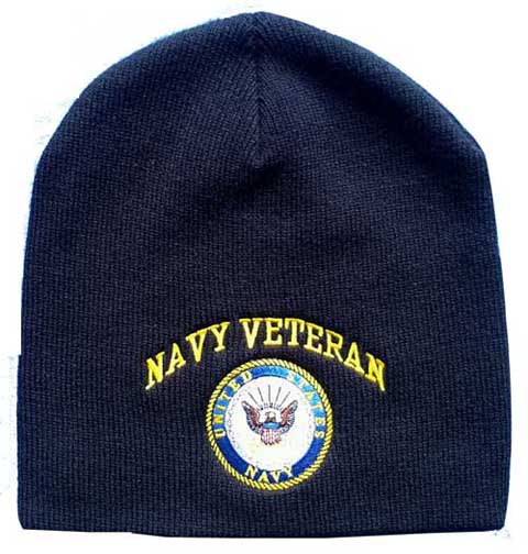 WIN582A Navy Vet & Emblem Beanie