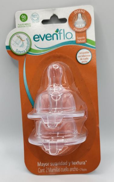 EVENFLO WIDE NIPPLE 3+ MONTHS MID FLOW 2 PK
