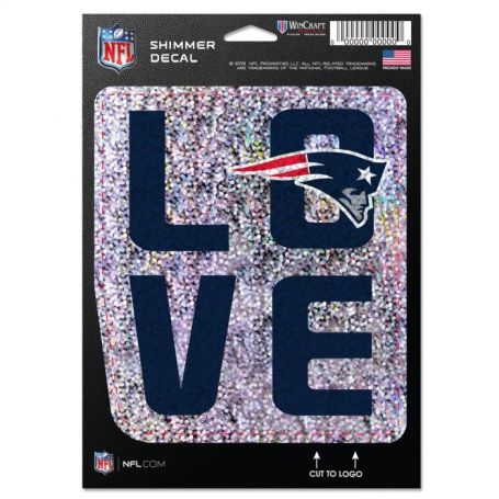 New England Patriots Shimmer Love Decal 5 x 7 Inches