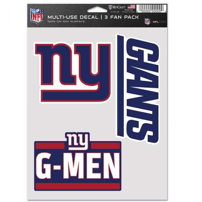 New York Giants Multi Use fan pack has 3 decals on the sheet