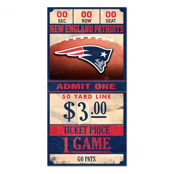 NEW ENGLAND PATRIOTS WOOD TICKET SIGN 6 X 12 INCHES