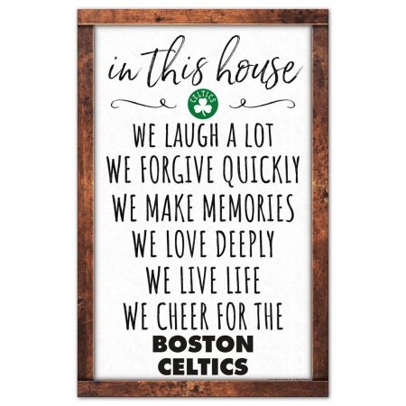 BOSTON CELTICS 11 X 17 WOOD SIGN IN THIS HOUSE