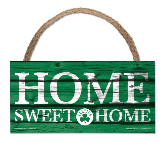 BOSTON CELTICS HOME  SWEET HOME SIGN 5X10 INCHES W ROPE