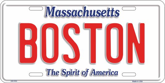 BOSTON   MASSACHUSETTS STATE LICENSE PLATE 6 X 12 INCHES