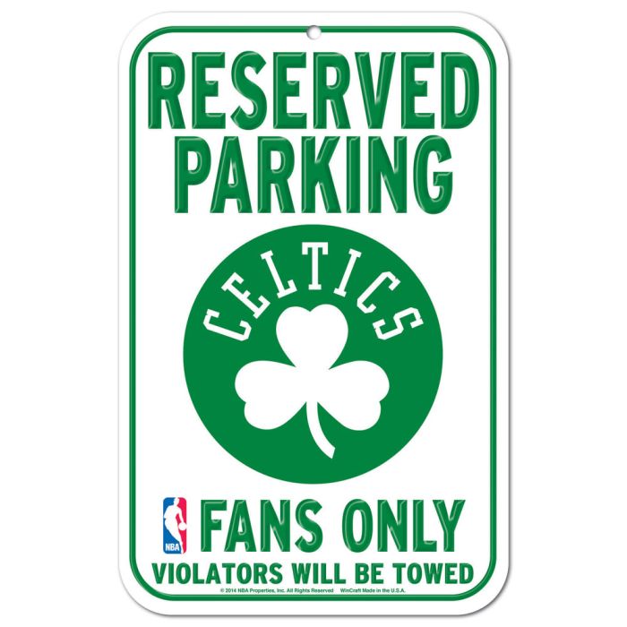 BOSTON CELTICS RESERVED PARKING PLASTIC SIGN 11'' X 17''