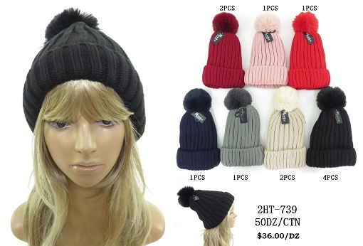 Single Pom Pom Straight Line Dual Layer Lining Beanie HATs