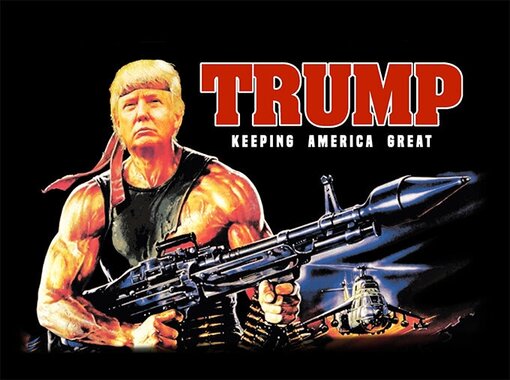 Trump with Machine Gun Tin Metal SIGN