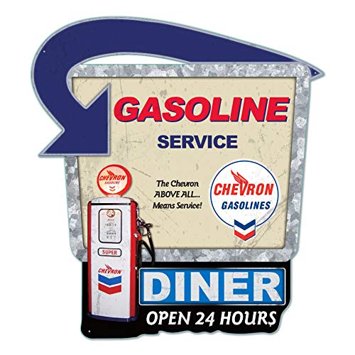 Gasoline Service Chevron Gasolines DeSIGN Die Cut Tin SIGN - The