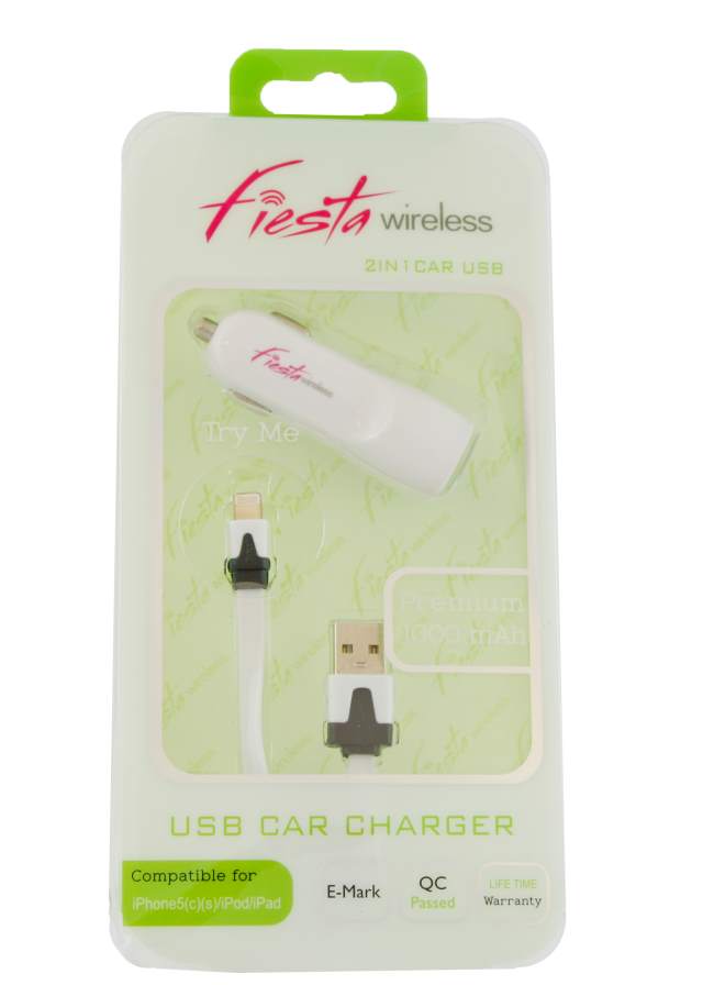 2 in 1 Fiesta Car Charger Compatible with iPHONE 5/5s