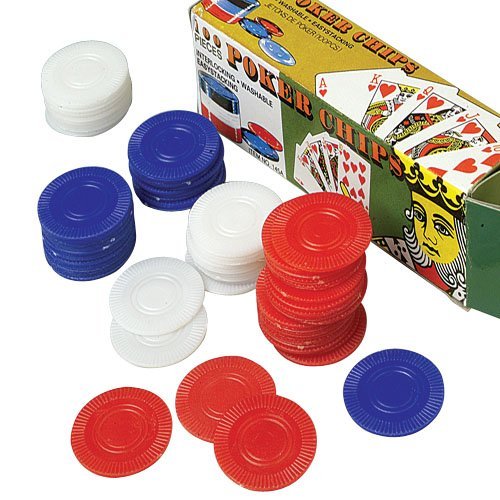 100 Plastic Poker Chips - Red White Blue
