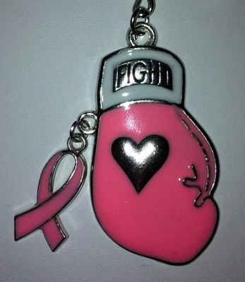 '' FIGHT '' Pink Boxing GLOVE Breast Cancer Awareness Key chain