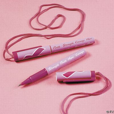 PINK BREAST CANCER AWARENESS PENS With NECKLACE STRAP