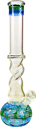 16'' Tall WATER PIPE Glass On Glass with Twist Design