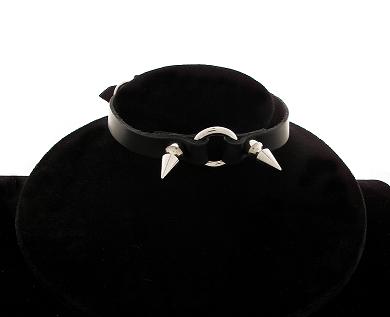 Leather Large Spike Choker 5/8'' RING.