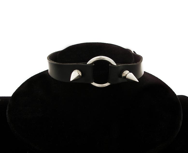 LEATHER Large Spike Choker 1'' Ring.