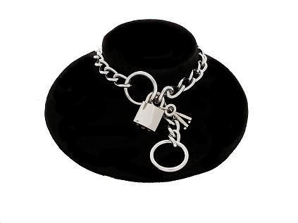 Silver Square Lock Double RING Chain