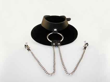Leather RING Choker Nipple Clamps.