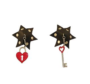 LEATHER Star Rivets & Glitter Heart & Key