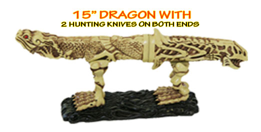 15'' DRAGON WITH 2 HUNTING KNIVES ON BOTH ENDS