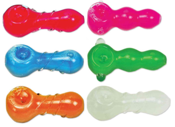 4'' PYREX LIQUID FILLED PIPE, ASSORTED COLORS