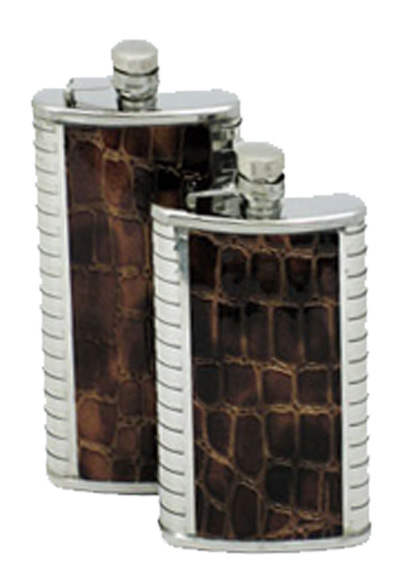 STAINLESS STEEL FLASK WITH LEATHER LIKE INLAYS