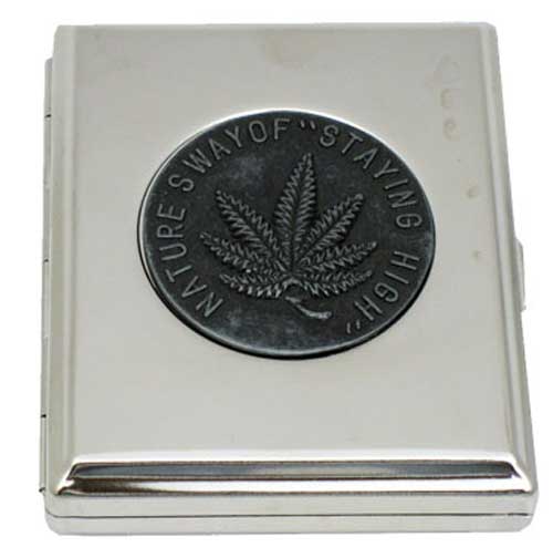 METAL CIGARETTE CASE WITH ASSORTED EMBLEMS