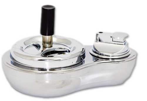 METAL SPIN ASHTRAY WITH LIGHTER COMBO