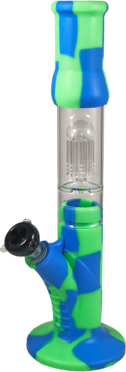 Silicon Water PIPE with Glass Inlay and Tree Perk Green