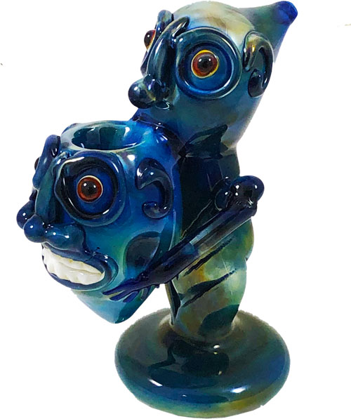 Zombie Double Headed Bubbler 7.5'' Tall, Hand Made
