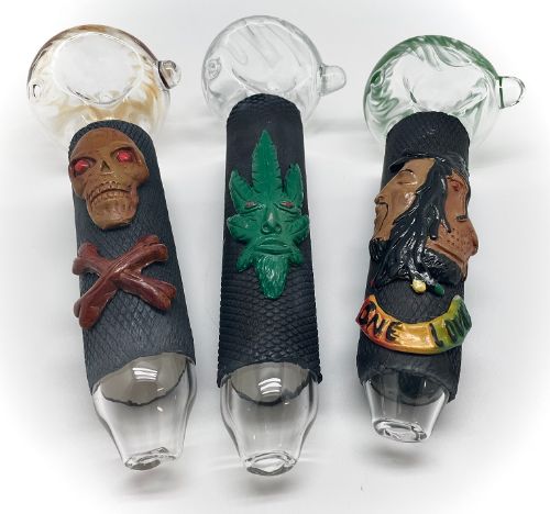 XL Clay GLASS PIPE w/Figurines