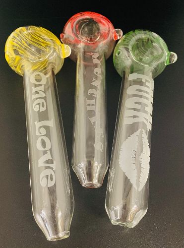 XL Clear Glass Pipe Etched