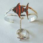 FISH CUFF SLAVE BRACELET W RING ON CHAIN