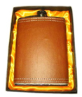 BROWN LEATHER WRAPPED FLASK *- CLOSEOUT NOW $ 4.50 EA