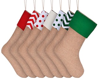 Natural burlap stocking for hanging CHRISTMAS gifts ASSORTED