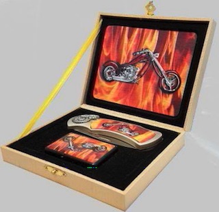 FIRE FOX FLAMES MOTORCYCLE KNIFE WITH OIL LIGHTER BOXED KNIFE